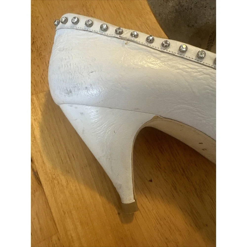 vintage el vaquero white leather heels pumps‎ rhinestone outline size 37